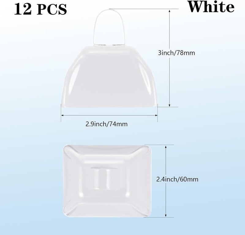 HEYLEAYAR 3Inch Cowbells for Sporting Events,12Pcs Metal Cow Bells Bulk Loud Noise Makers Cow Bell with Handle for Cheering Football Games Spirit Marathon Weddings Party Noisemakers, White - Image 2